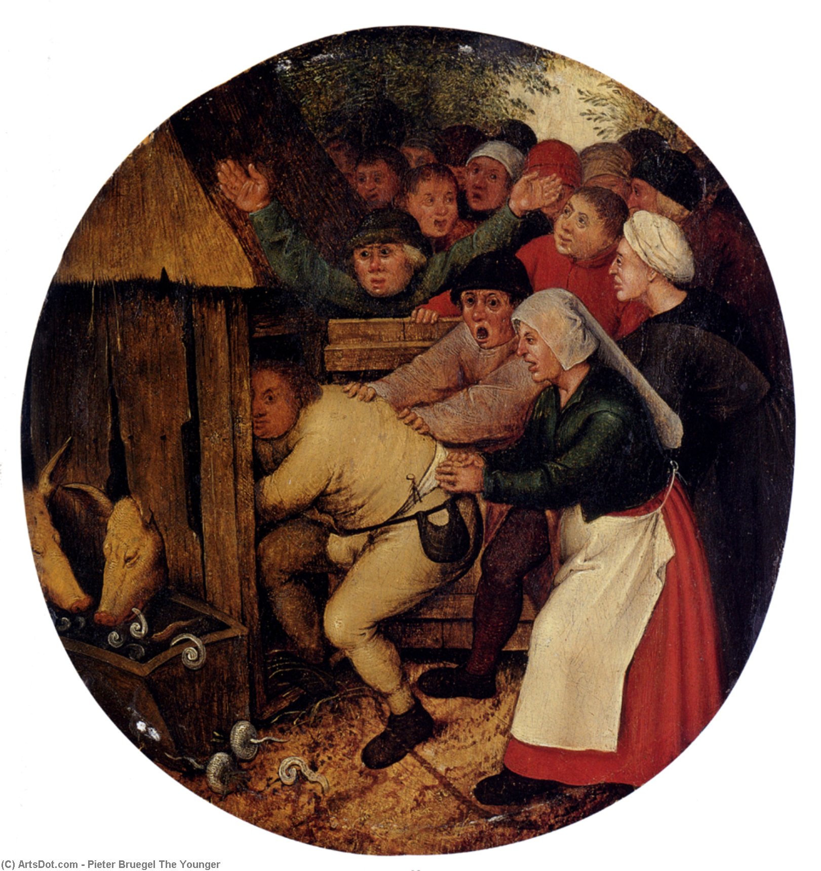 Wikioo.org - The Encyclopedia of Fine Arts - Painting, Artwork by Pieter Bruegel The Younger - Pushed Into The Pig Sty
