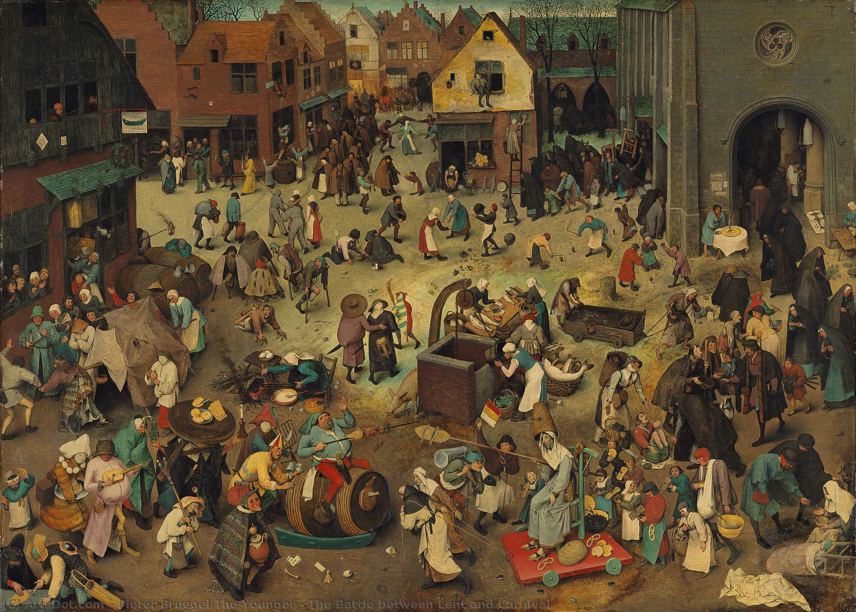 Wikioo.org - สารานุกรมวิจิตรศิลป์ - จิตรกรรม Pieter Bruegel The Younger - The Battle between Lent and Carnival