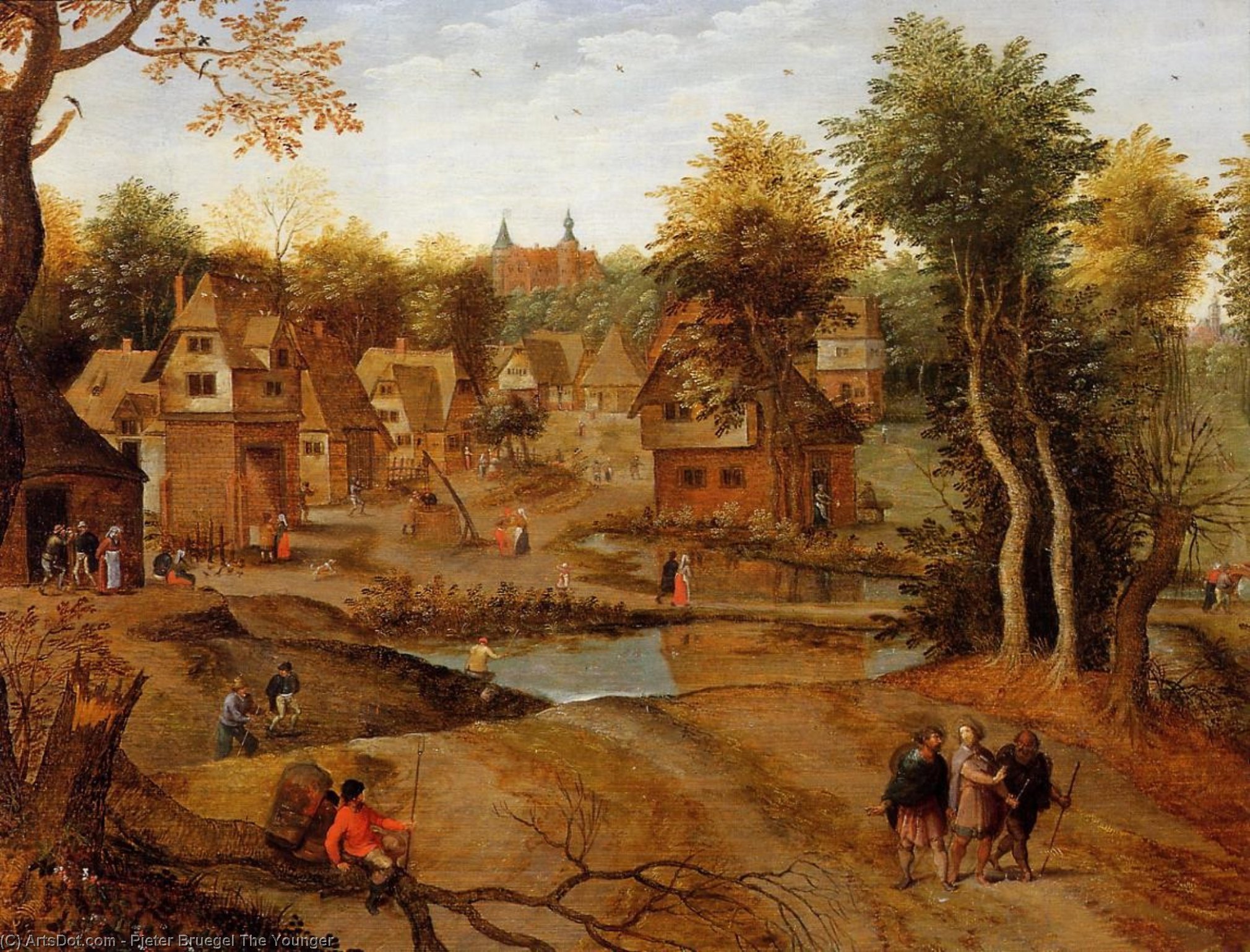 Wikioo.org - สารานุกรมวิจิตรศิลป์ - จิตรกรรม Pieter Bruegel The Younger - Village Landscape with Ammaus Pilgrims