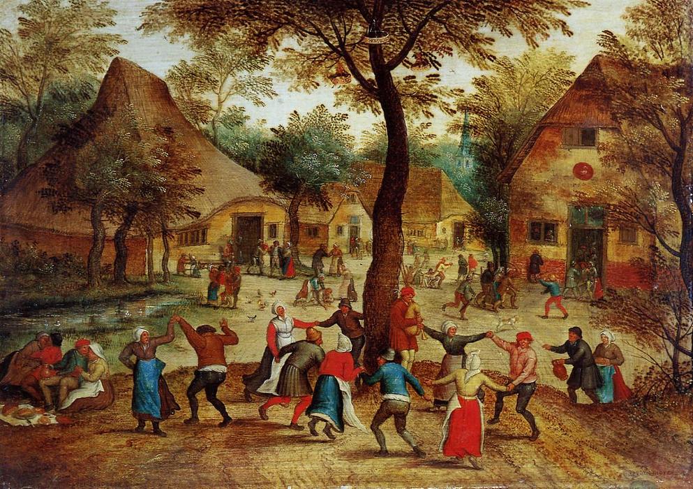 Wikioo.org – La Enciclopedia de las Bellas Artes - Pintura, Obras de arte de Pieter Bruegel The Younger - Escena del pueblo enestado  baile  al rededor  el  mayo  polaco