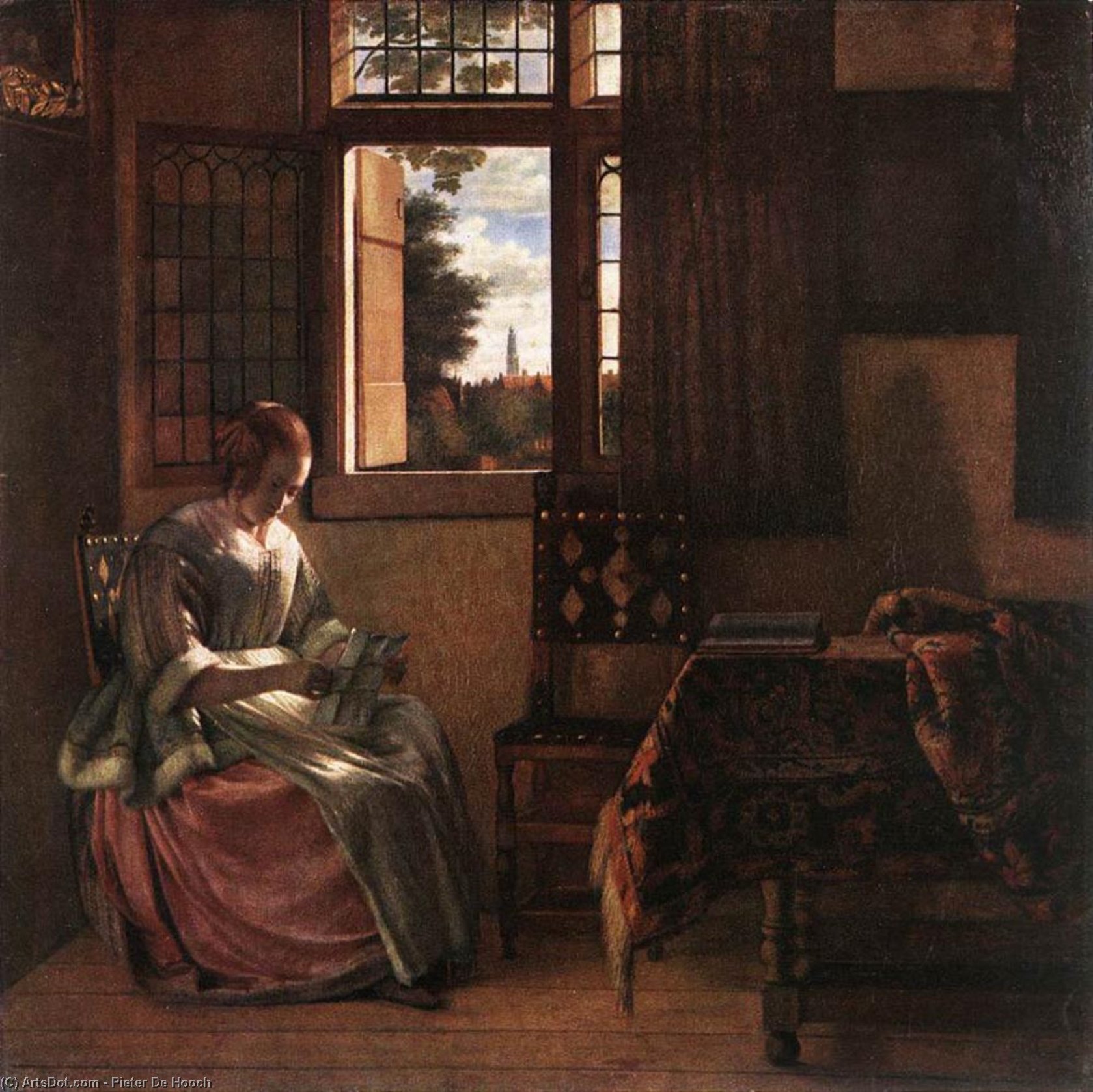 Wikioo.org - The Encyclopedia of Fine Arts - Painting, Artwork by Pieter De Hooch - Woman Reading a Letter