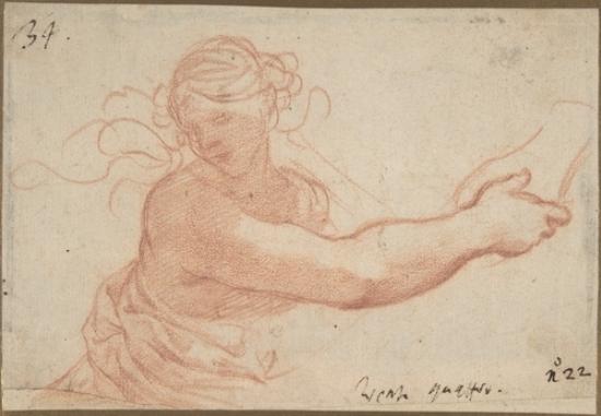 Wikioo.org - Die Enzyklopädie bildender Kunst - Malerei, Kunstwerk von Pietro Da Cortona - Halbfigur einer Bacchantin mit ausgestreckten rechten Arm
