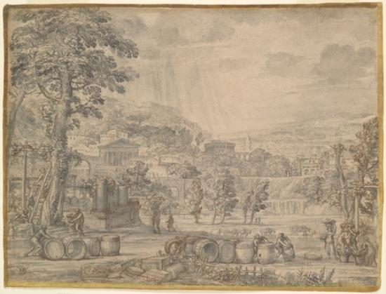 Wikioo.org - The Encyclopedia of Fine Arts - Painting, Artwork by Pietro Da Cortona - Landscape with Wine Harvest
