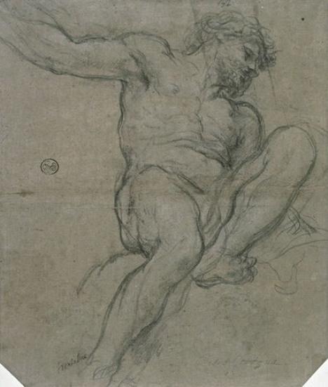 Wikioo.org – L'Enciclopedia delle Belle Arti - Pittura, Opere di Pietro Da Cortona - Uomo nudo seduto, la gamba sinistra sollevata e piegata