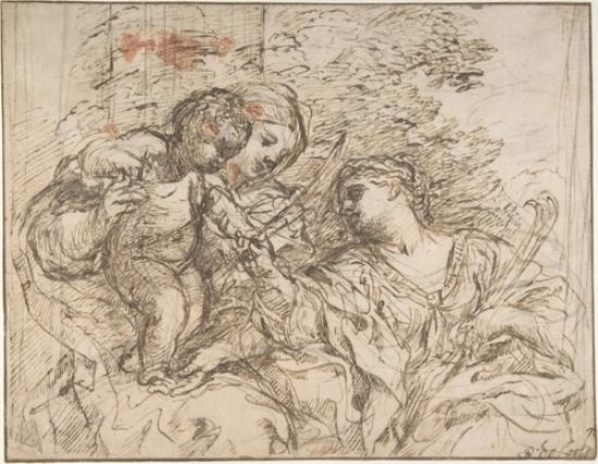 Wikioo.org - The Encyclopedia of Fine Arts - Painting, Artwork by Pietro Da Cortona - The Virgin and Child with Saint Martina