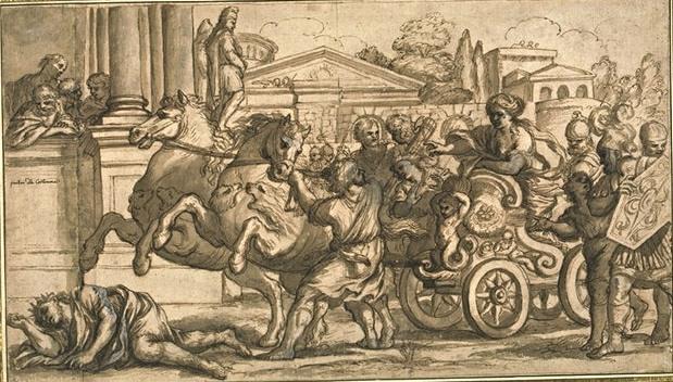 Wikioo.org - The Encyclopedia of Fine Arts - Painting, Artwork by Pietro Da Cortona - Tullia ordered his chariot to pass over the body of his father