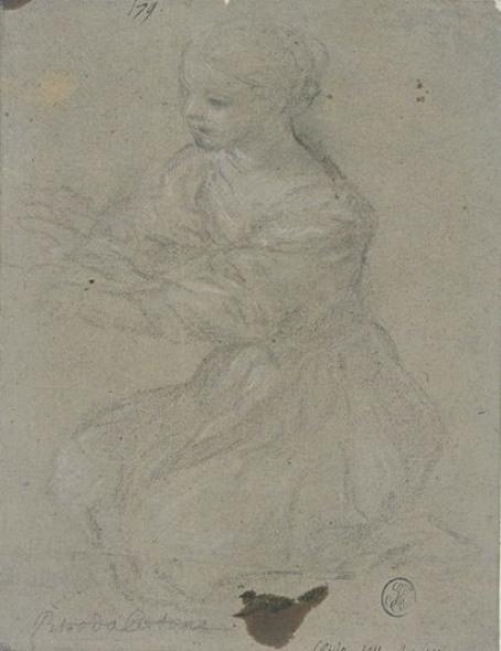 WikiOO.org - Encyclopedia of Fine Arts - Målning, konstverk Pietro Da Cortona - Young girl on her knees, to three quarts, turned to the left