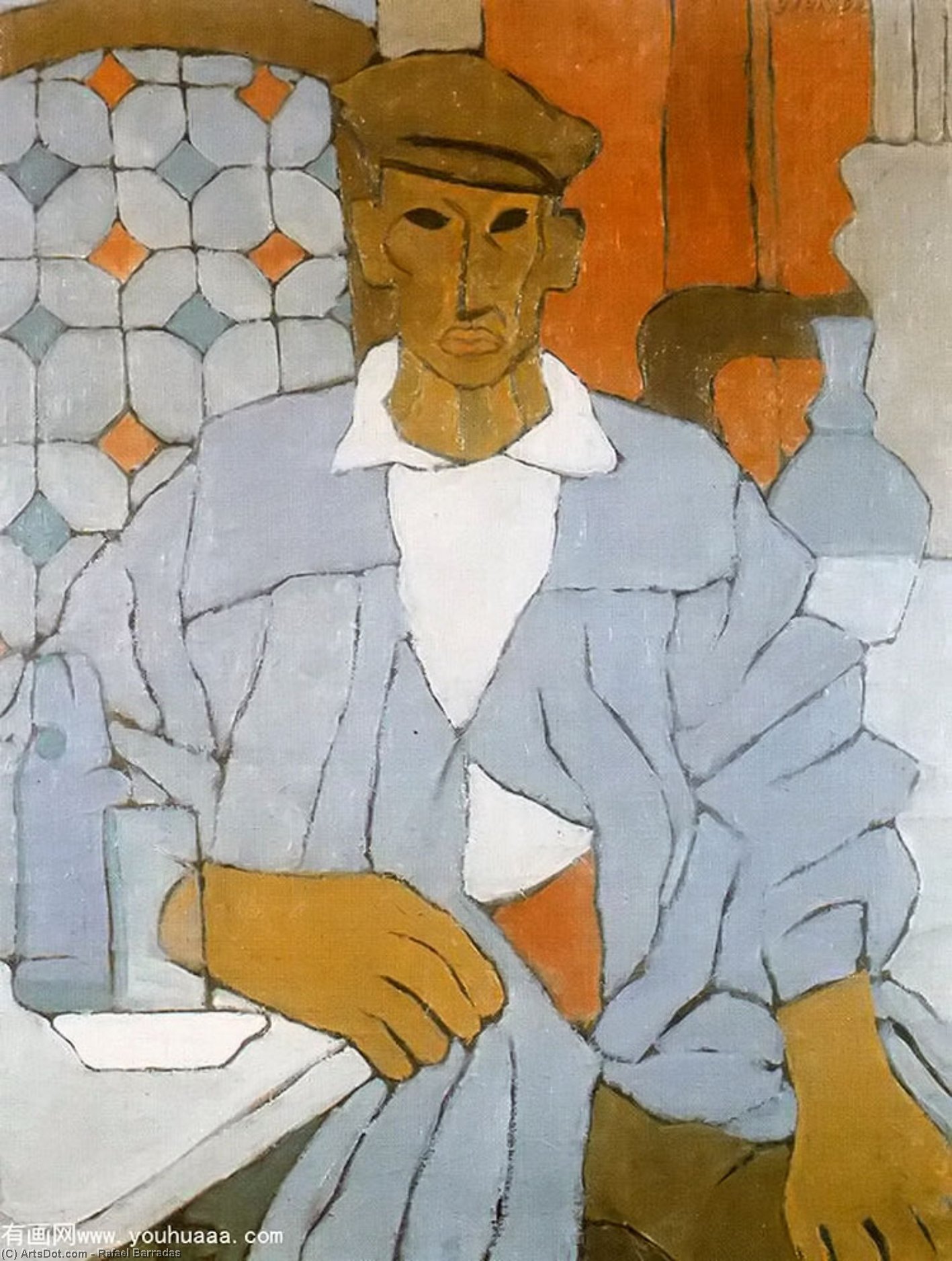 WikiOO.org – 美術百科全書 - 繪畫，作品 Rafael Barradas -  男子 在  咖啡馆