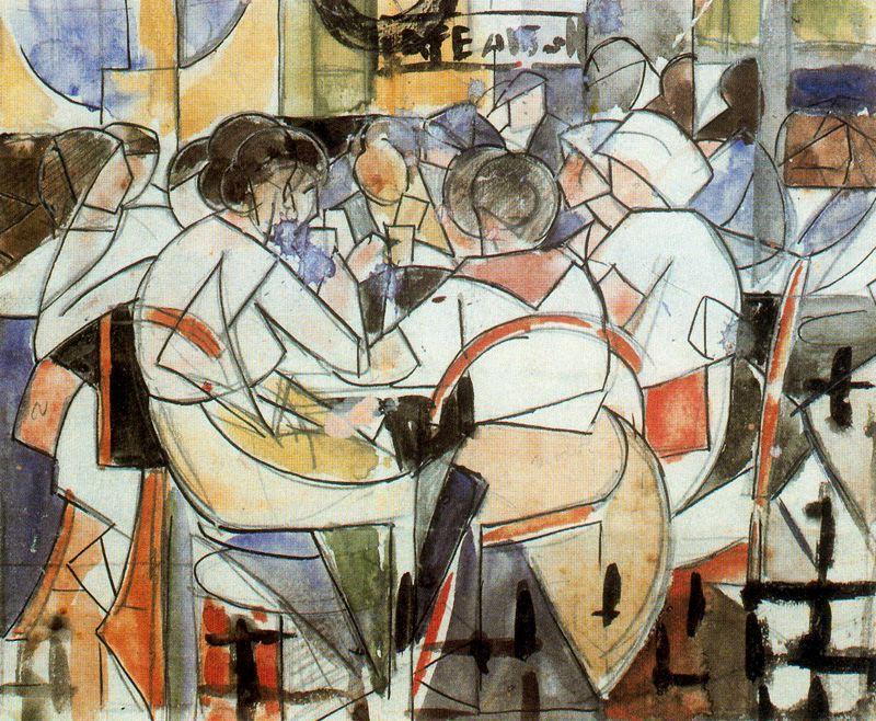 Wikioo.org - The Encyclopedia of Fine Arts - Painting, Artwork by Rafael Barradas - People in the coffee (study)
