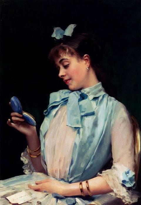 Wikioo.org - The Encyclopedia of Fine Arts - Painting, Artwork by Raimundo De Madrazo Y Garreta - Portrait Of Aline Mason In Blue