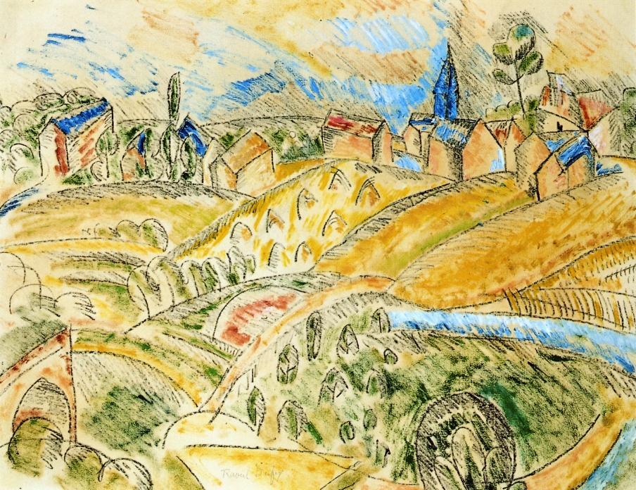 WikiOO.org – 美術百科全書 - 繪畫，作品 Raoul Dufy - 立体主义景观与干草堆
