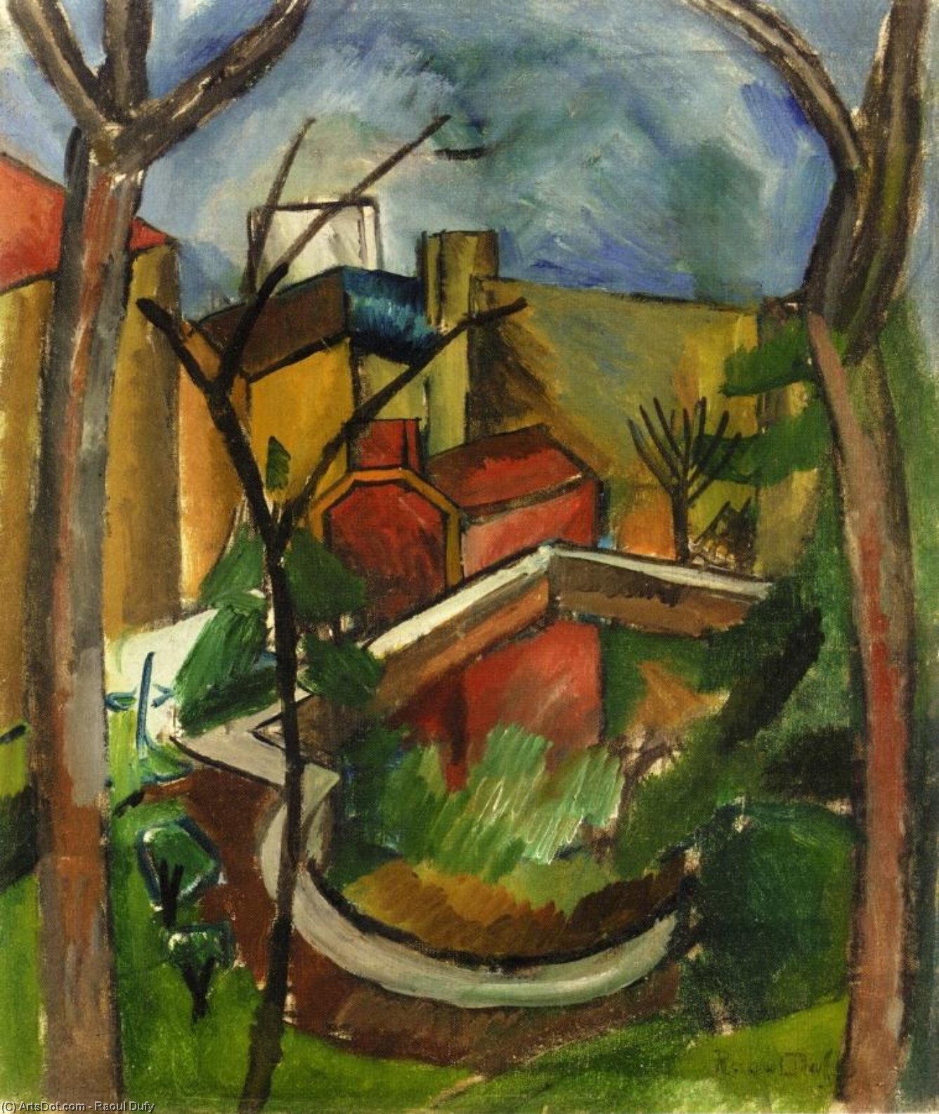 Wikoo.org - موسوعة الفنون الجميلة - اللوحة، العمل الفني Raoul Dufy - Landscape of Falaise