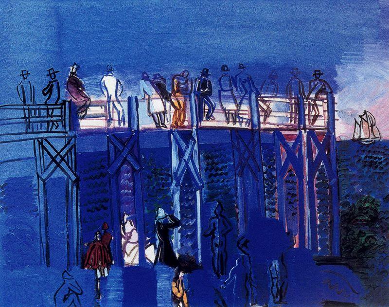 WikiOO.org - دایره المعارف هنرهای زیبا - نقاشی، آثار هنری Raoul Dufy - The beach and pier stakes in Le Havre