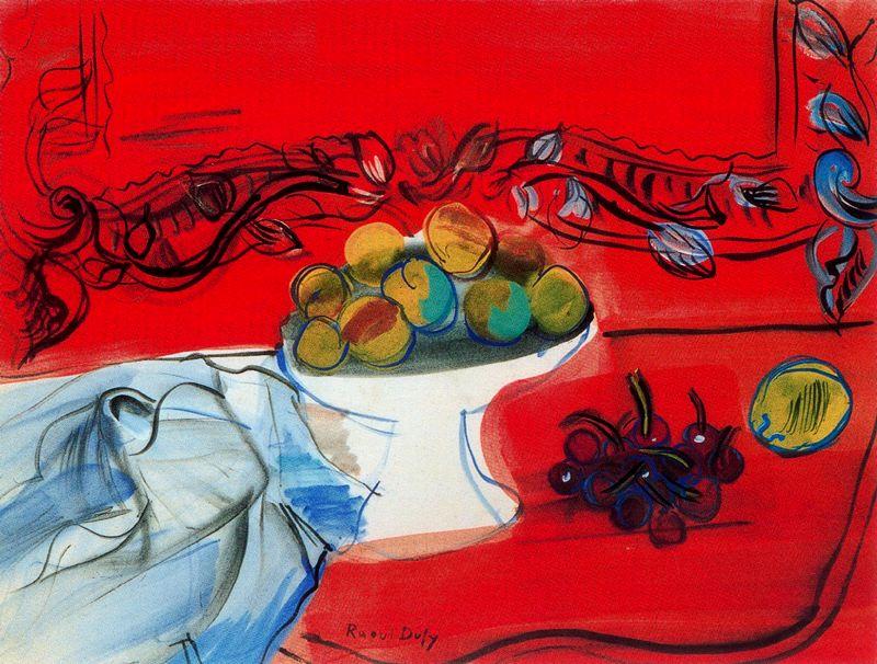 Wikioo.org - The Encyclopedia of Fine Arts - Painting, Artwork by Raoul Dufy - The console with the fruit bowl red