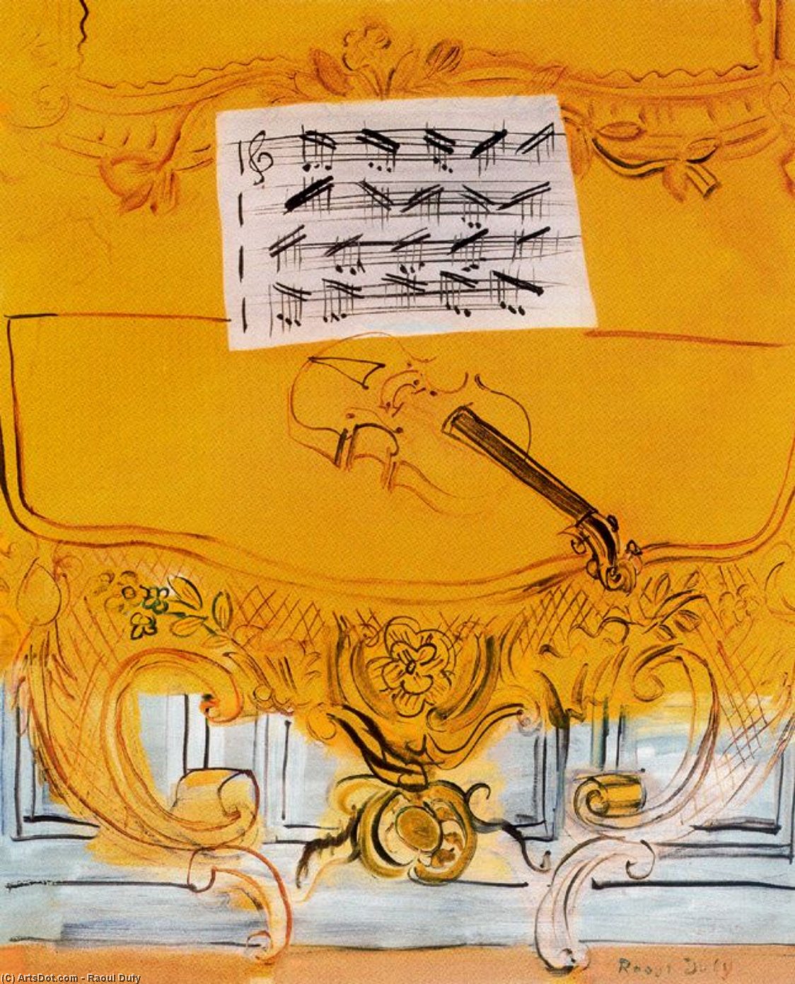 Wikioo.org - The Encyclopedia of Fine Arts - Painting, Artwork by Raoul Dufy - The console with the violin yellow