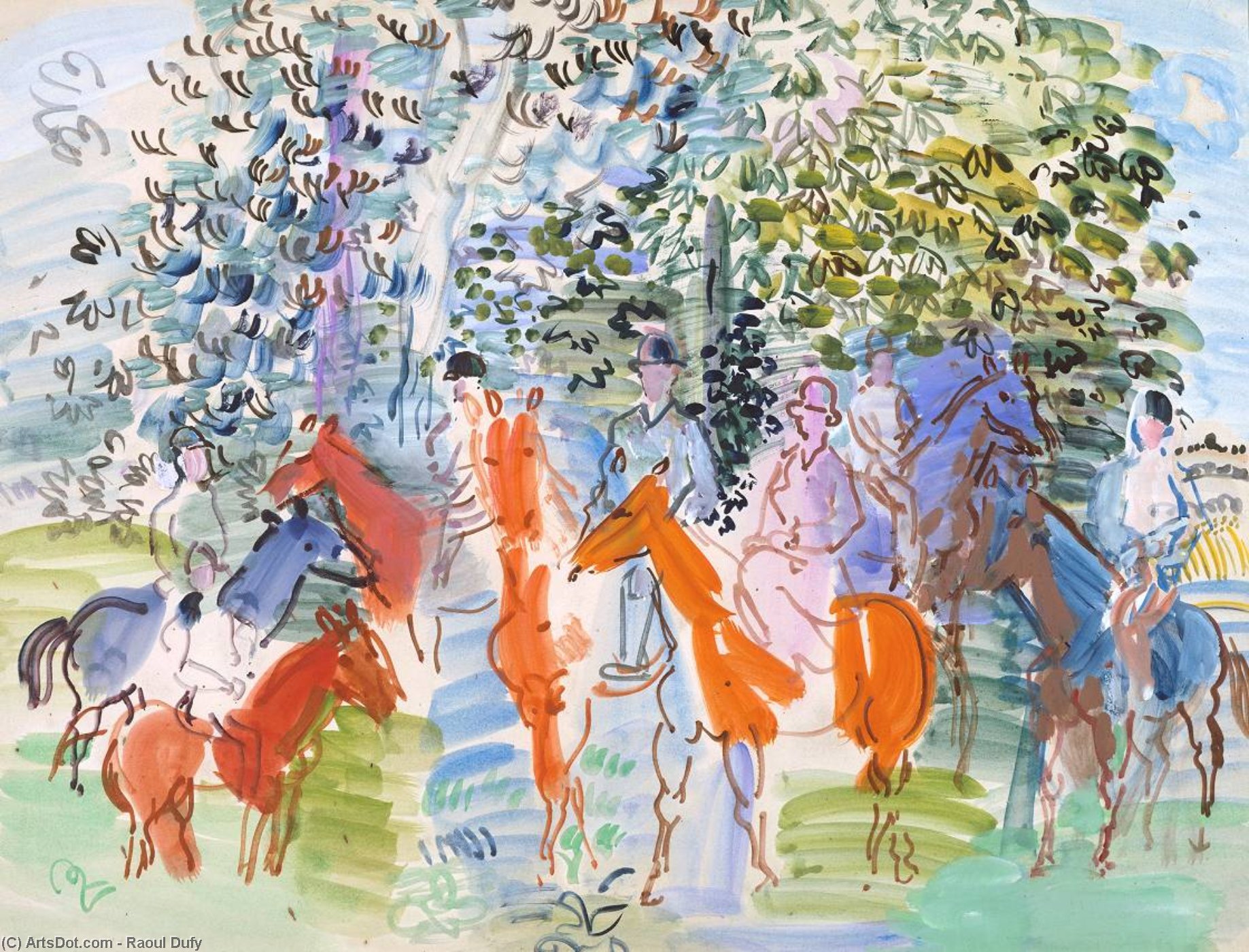 WikiOO.org - Encyclopedia of Fine Arts - Lukisan, Artwork Raoul Dufy - The Kessler Family on Horseback