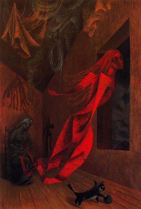 Wikioo.org - สารานุกรมวิจิตรศิลป์ - จิตรกรรม Remedios Varo - The red weaver