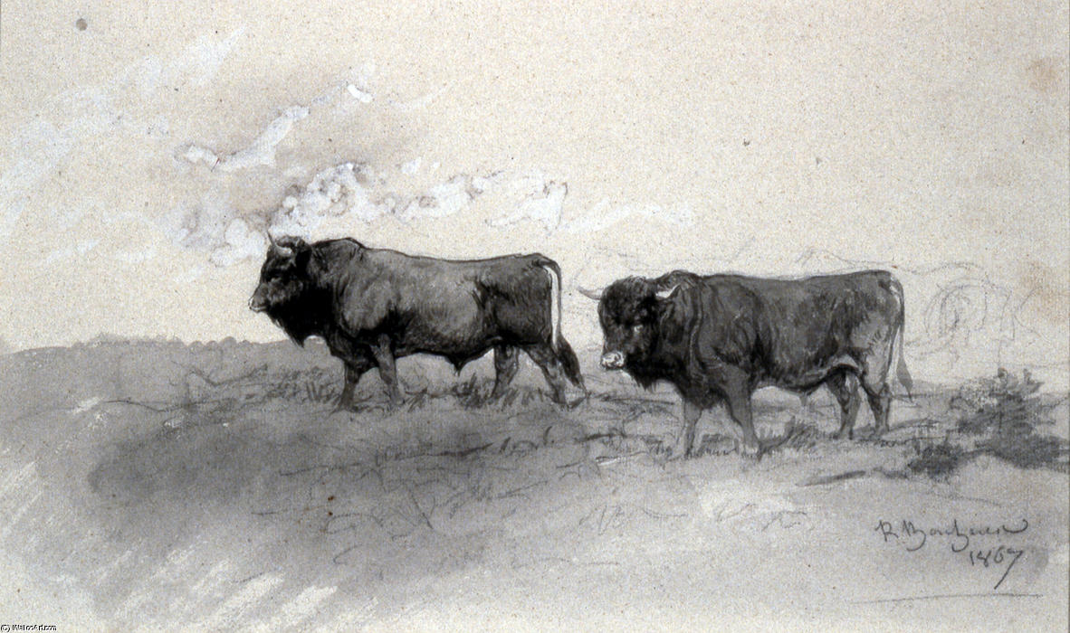 Wikioo.org - The Encyclopedia of Fine Arts - Painting, Artwork by Rosa Bonheur - Andalusian Bulls