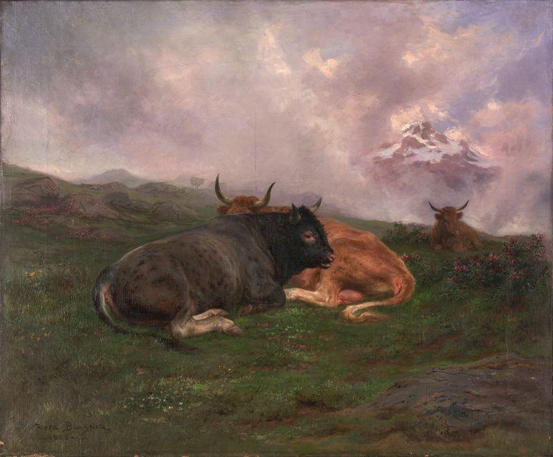 Wikioo.org - The Encyclopedia of Fine Arts - Painting, Artwork by Rosa Bonheur - Cattle at Rest on a Hillside in the Alps