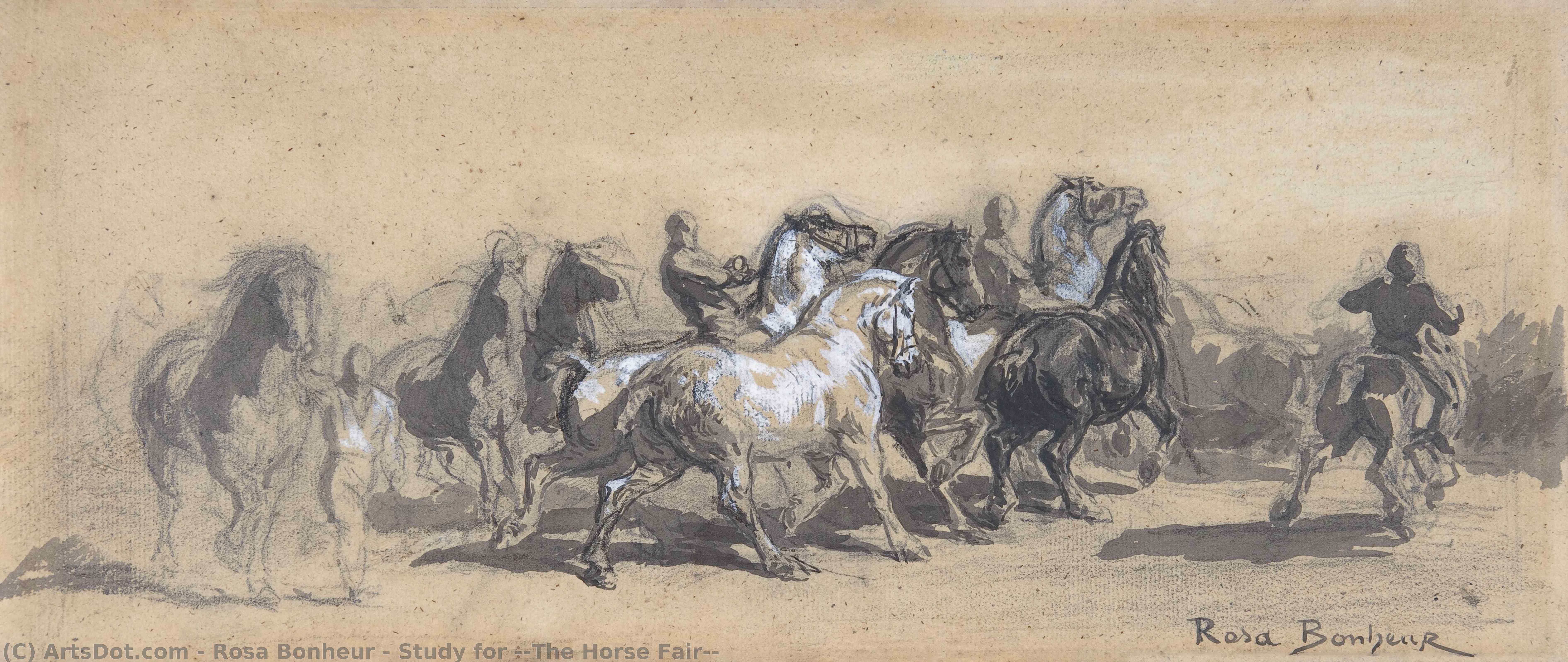 Wikioo.org - Encyklopedia Sztuk Pięknych - Malarstwo, Grafika Rosa Bonheur - Study for ''The Horse Fair''