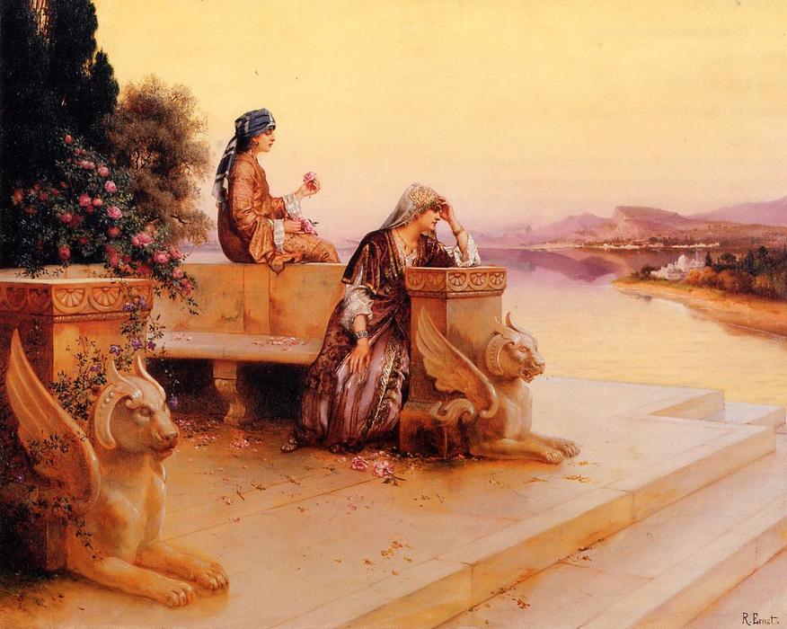 Wikioo.org - The Encyclopedia of Fine Arts - Painting, Artwork by Rudolph Ernst - Elegant Arab Ladies on a Terrace at Sunset
