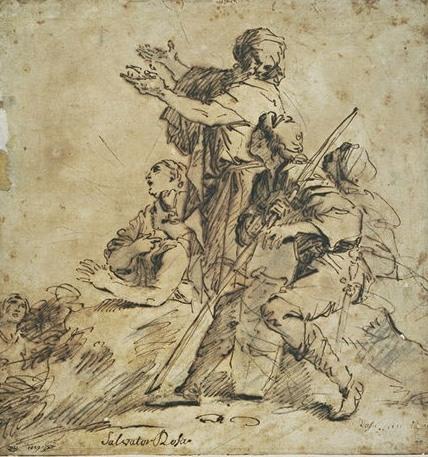 WikiOO.org - Encyclopedia of Fine Arts - Lukisan, Artwork Salvator Rosa - Figures and warrior sitting, listening to an old man standing among them