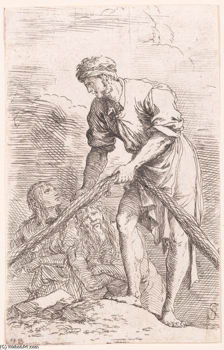 Wikioo.org - The Encyclopedia of Fine Arts - Painting, Artwork by Salvator Rosa - Figurine. Man with Fishing Net and Two Other Figures