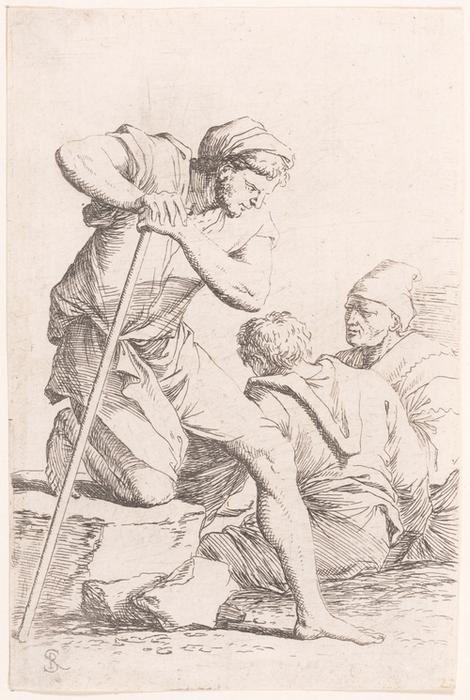 Wikioo.org - Bách khoa toàn thư về mỹ thuật - Vẽ tranh, Tác phẩm nghệ thuật Salvator Rosa - Figurine. Three Men in Conversation