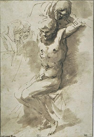 WikiOO.org - Enciklopedija dailės - Tapyba, meno kuriniai Salvator Rosa - Half naked man, supported by a man