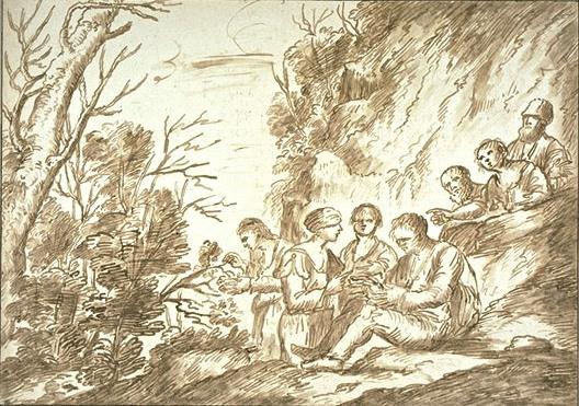 Wikioo.org - The Encyclopedia of Fine Arts - Painting, Artwork by Salvator Rosa - Landscape with a group of characters