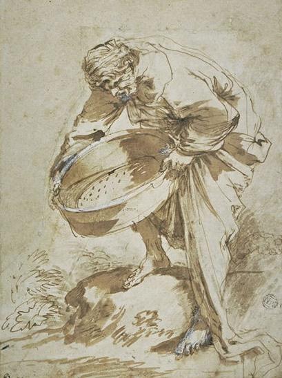 Wikioo.org - The Encyclopedia of Fine Arts - Painting, Artwork by Salvator Rosa - Man holding a sieve