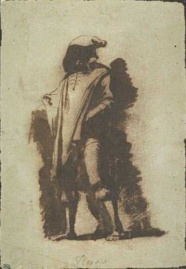 WikiOO.org - Encyclopedia of Fine Arts - Maľba, Artwork Salvator Rosa - Standing man, face down in the shade of a large cap