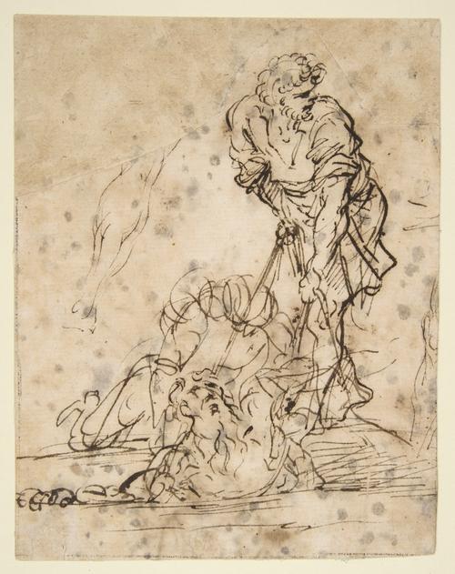 WikiOO.org - Encyclopedia of Fine Arts - Maleri, Artwork Salvator Rosa - Studies for a Figure Lifted from a Grave or Pit by Cords