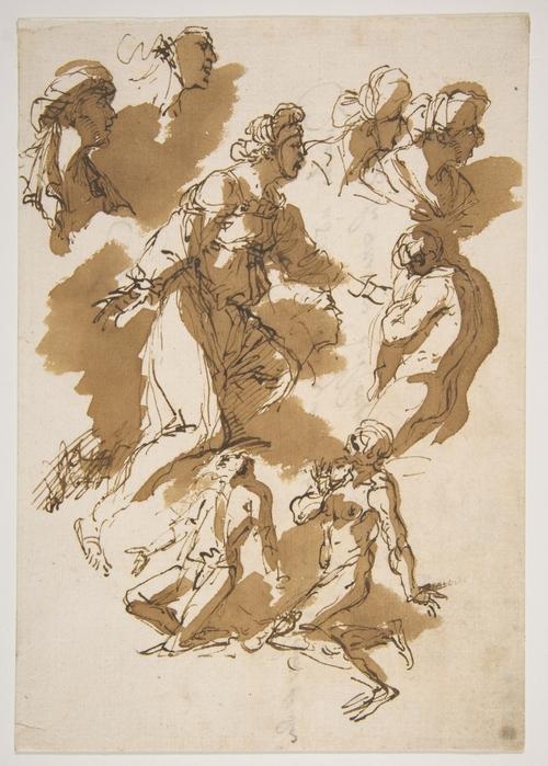 WikiOO.org - Encyclopedia of Fine Arts - Maleri, Artwork Salvator Rosa - Studies of Kneeling Figures