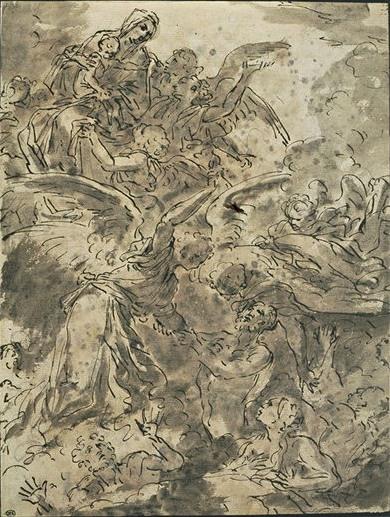 Wikioo.org - The Encyclopedia of Fine Arts - Painting, Artwork by Salvator Rosa - Virgin interceding has to take the souls in Purgatory