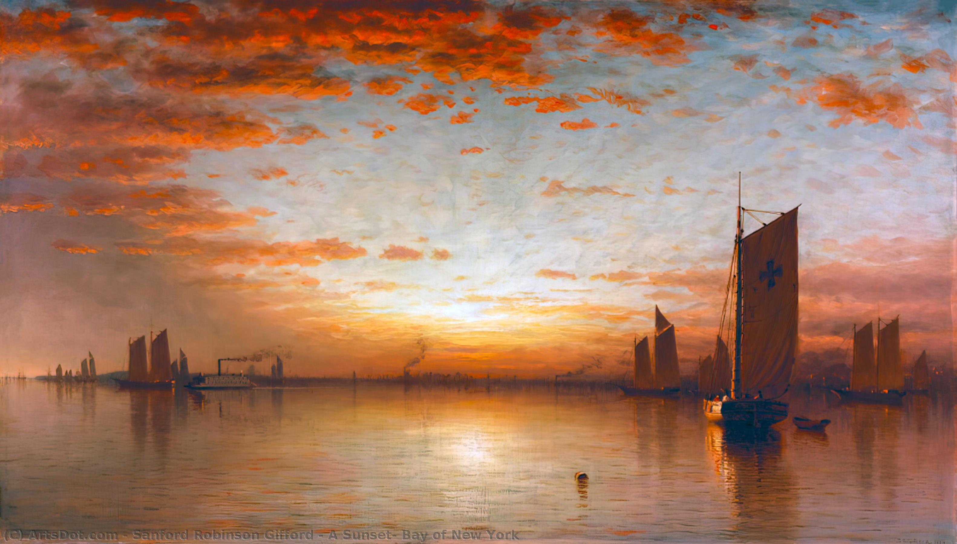 Wikioo.org - The Encyclopedia of Fine Arts - Painting, Artwork by Sanford Robinson Gifford - A Sunset, Bay of New York
