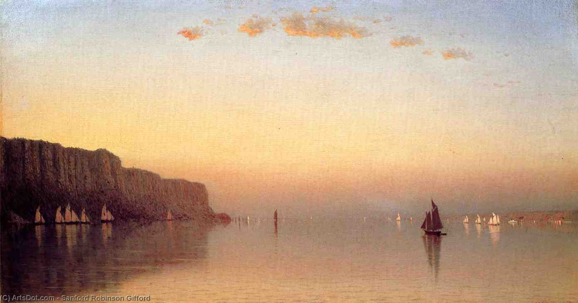 Wikioo.org - The Encyclopedia of Fine Arts - Painting, Artwork by Sanford Robinson Gifford - Sunset over the Palisades on the Hudson