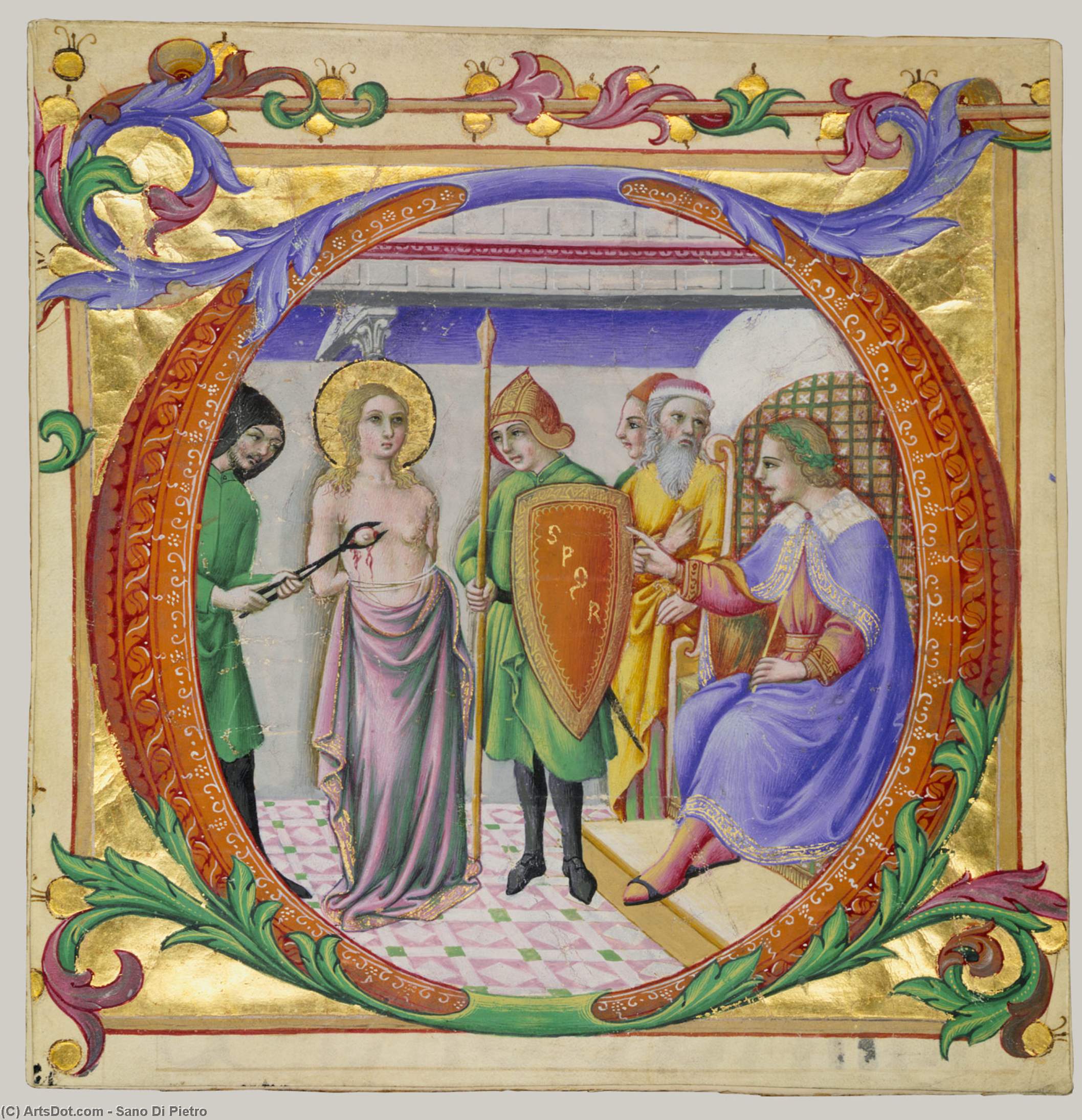 Wikioo.org - สารานุกรมวิจิตรศิลป์ - จิตรกรรม Sano Di Pietro - Martyrdom of Saint Agatha in an Initial D