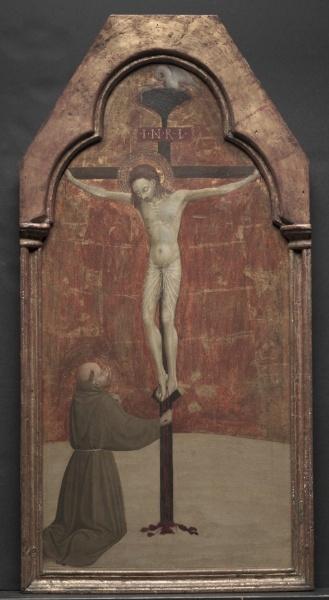 Wikioo.org - The Encyclopedia of Fine Arts - Painting, Artwork by Sassetta (Stefano Di Giovanni) - St. Francis Kneeling before Christ on the Cross
