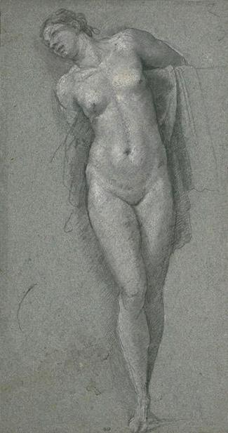 Wikioo.org - Die Enzyklopädie bildender Kunst - Malerei, Kunstwerk von Sebastiano Del Piombo - Nackte frau stehend , arme hinter sein hinten , kopf geneigt nach links
