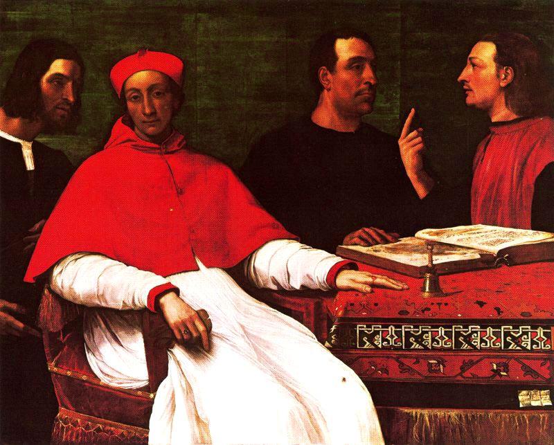 Wikioo.org - The Encyclopedia of Fine Arts - Painting, Artwork by Sebastiano Del Piombo - Portrait of Cardinal Bandinelli Saudi, his secretary and two geographers