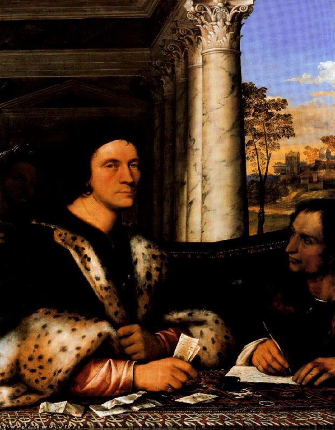 Wikioo.org - สารานุกรมวิจิตรศิลป์ - จิตรกรรม Sebastiano Del Piombo - Portrait of Ferry Carondolet with his secretaries