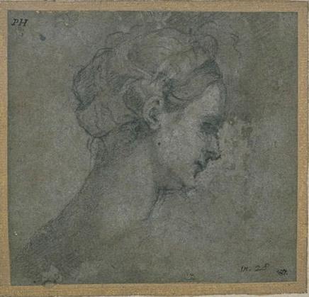 WikiOO.org - Енциклопедия за изящни изкуства - Живопис, Произведения на изкуството Sebastiano Del Piombo - Study of a head of a young woman, side view, right