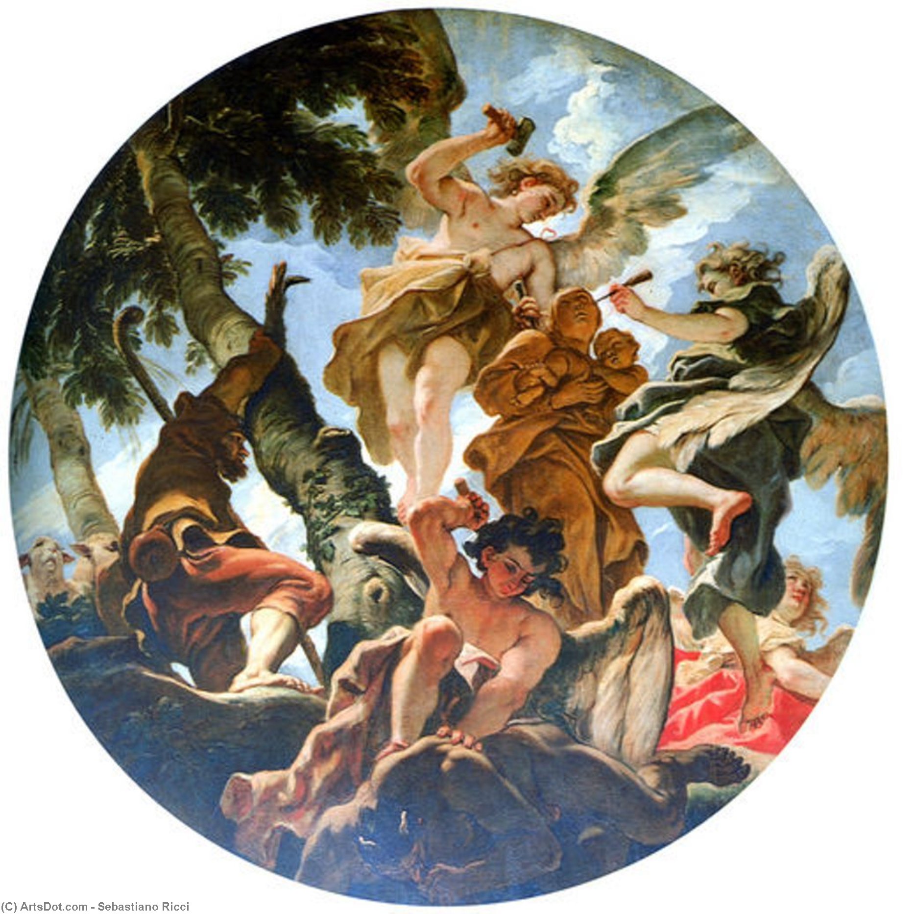 Wikioo.org - The Encyclopedia of Fine Arts - Painting, Artwork by Sebastiano Ricci - Angels Sculpturing the Statue of Madonna