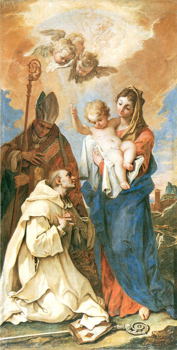 Wikioo.org - The Encyclopedia of Fine Arts - Painting, Artwork by Sebastiano Ricci - Appearance of Madonna with Child to St Bruno and St Hugo