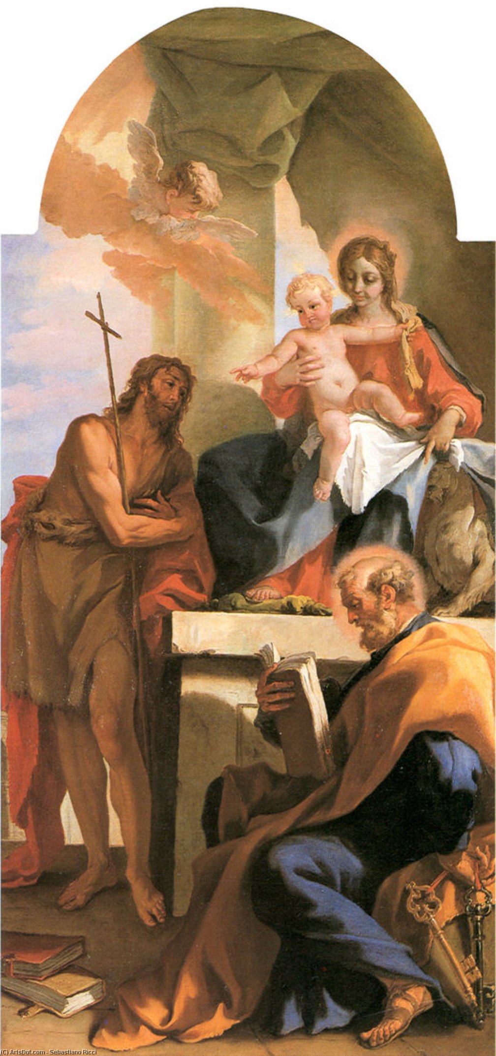 Wikioo.org - The Encyclopedia of Fine Arts - Painting, Artwork by Sebastiano Ricci - Madonna with Child, St John the Baptist and St Peter