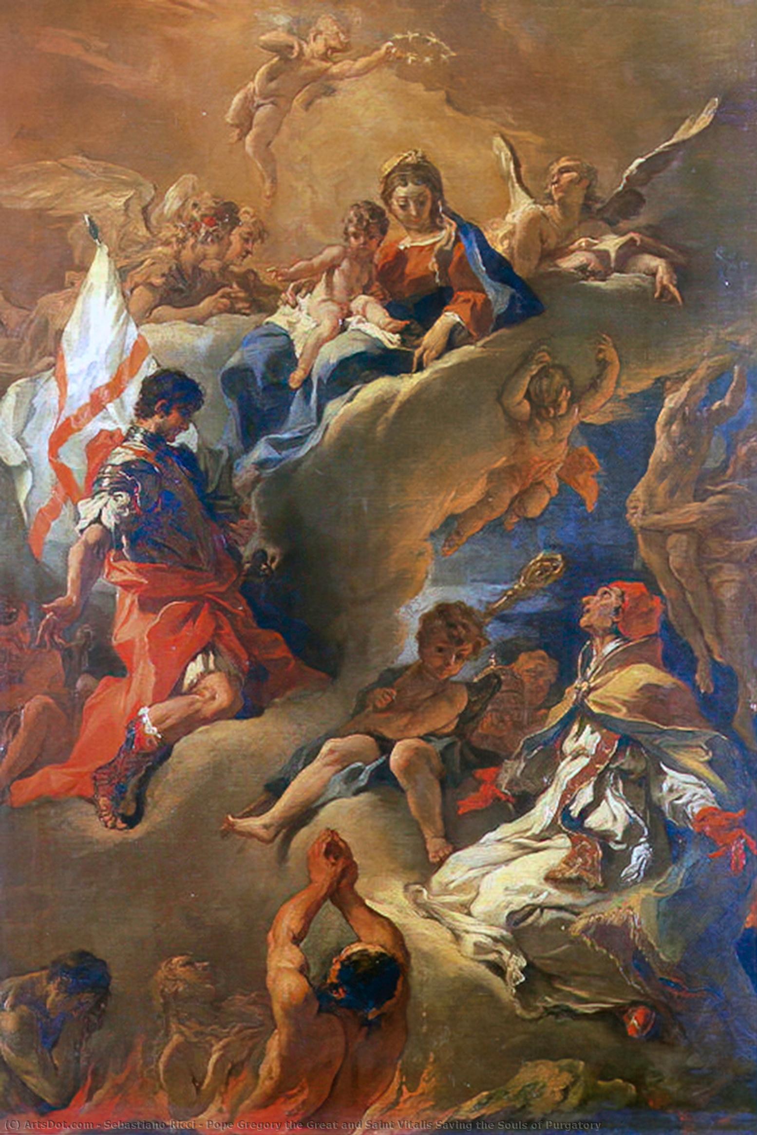 Wikioo.org - The Encyclopedia of Fine Arts - Painting, Artwork by Sebastiano Ricci - Pope Gregory the Great and Saint Vitalis Saving the Souls of Purgatory