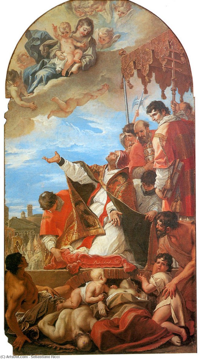 Wikioo.org - The Encyclopedia of Fine Arts - Painting, Artwork by Sebastiano Ricci - Pope Gregory the Great before Virgin