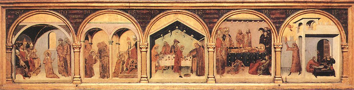 Wikioo.org - The Encyclopedia of Fine Arts - Painting, Artwork by Simone Martini - Altar of St Louis of Toulouse. predella