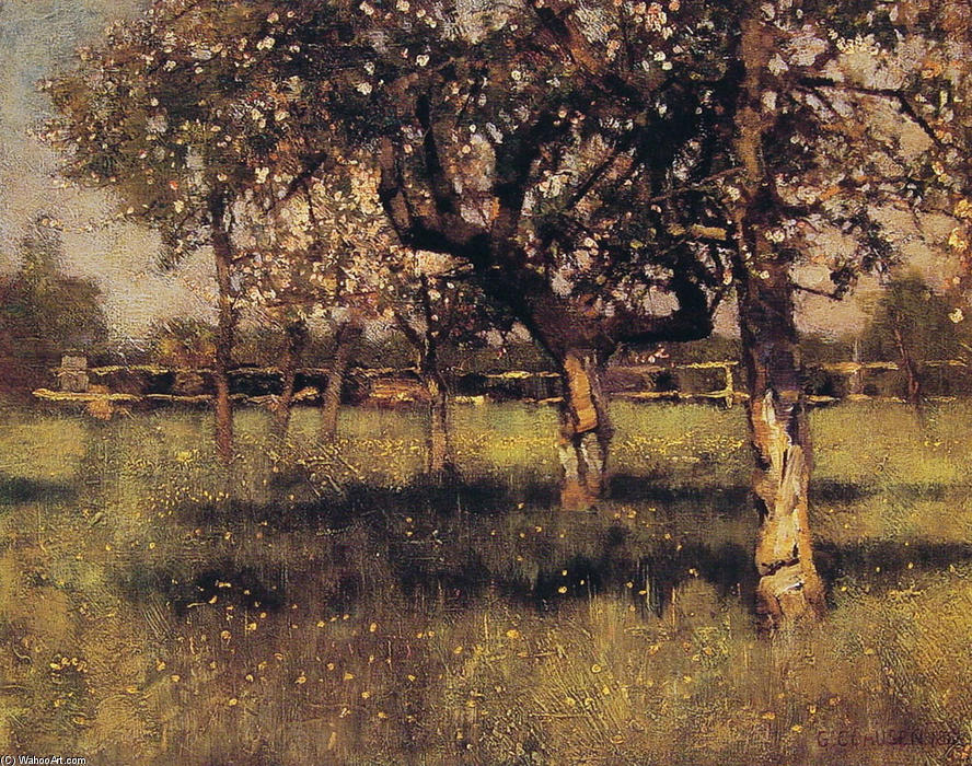 WikiOO.org - Encyclopedia of Fine Arts - Schilderen, Artwork George Clausen - An Orchard in May